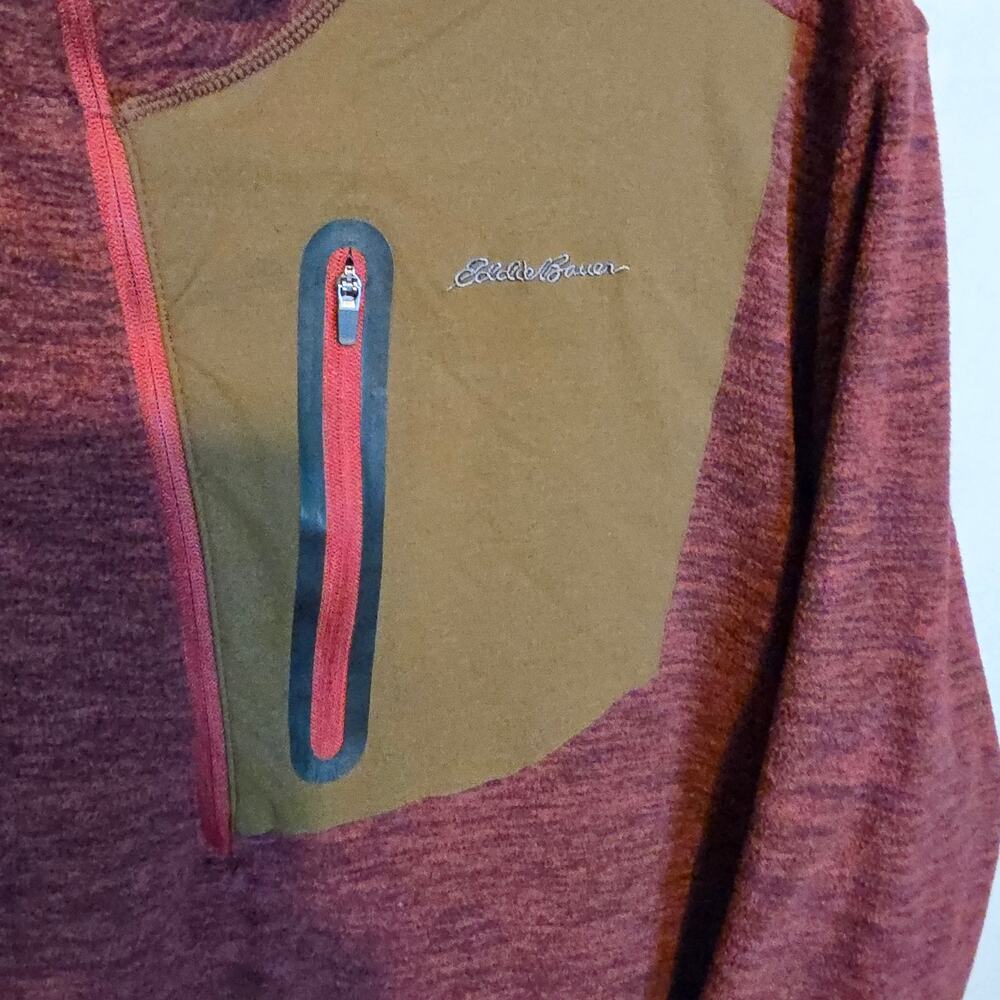 Eddie Bauer quarter-zip Fleece pullover heathered D-red olive chest pocket XL - Picture 3 of 7